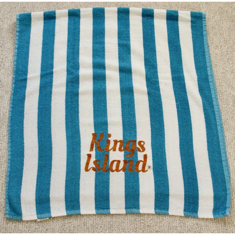 Kings Island Cabana Classic Towel 30x60 Blue White Striped Cedar Fair Souvenir 1